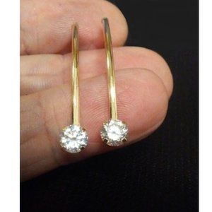 14k Yellow Gold 30 mm Drop Stud Brilliance DQCZ Earrings